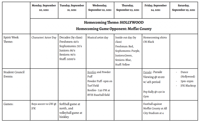 Homecoming schedule